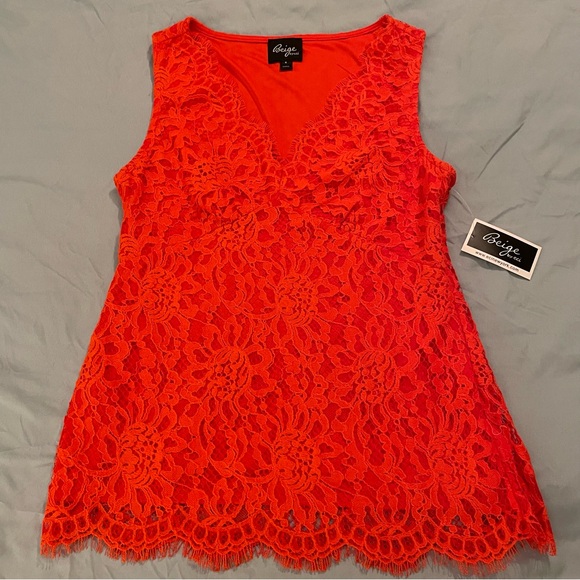Beige by eci Tops - NEW ECI red-orange floral lace v-neck sleeveless blouse women’s size 6